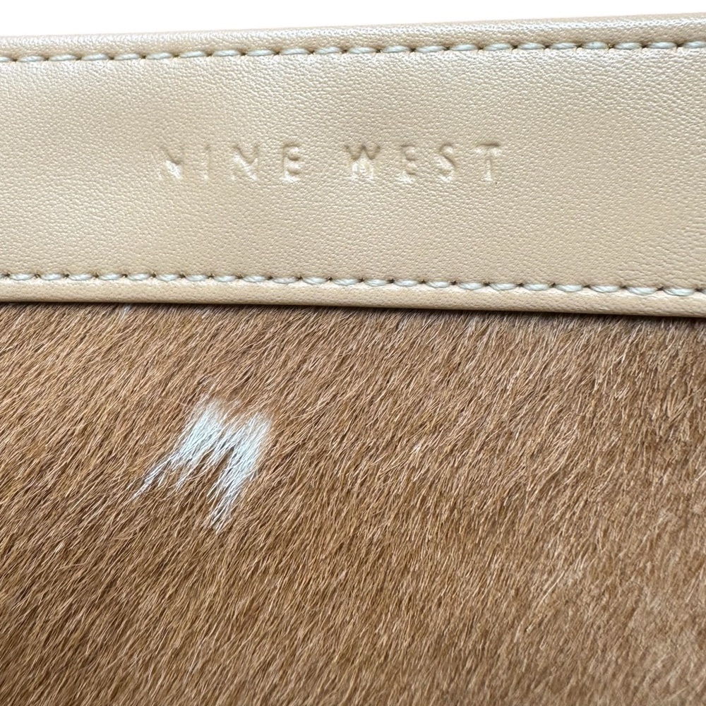 Nine West Calf Hair Leather & Nylon Crossbody Bag – 8” x 8.5” GUC Tan & Cream - Picture 2 of 3